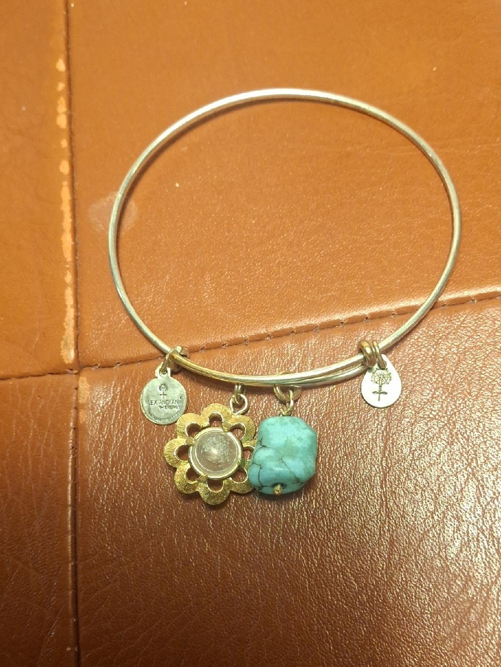 Upcycle Alex And Andy Bangle Bracelet with Turquoise Charm and Mustard Seed